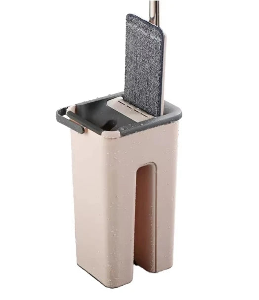 Professional Home Cleaning Set with Self-Mop Bucket Flat Sunshine Hand-Free Floor Head Shape Washable Microfiber Pads Steel Pole