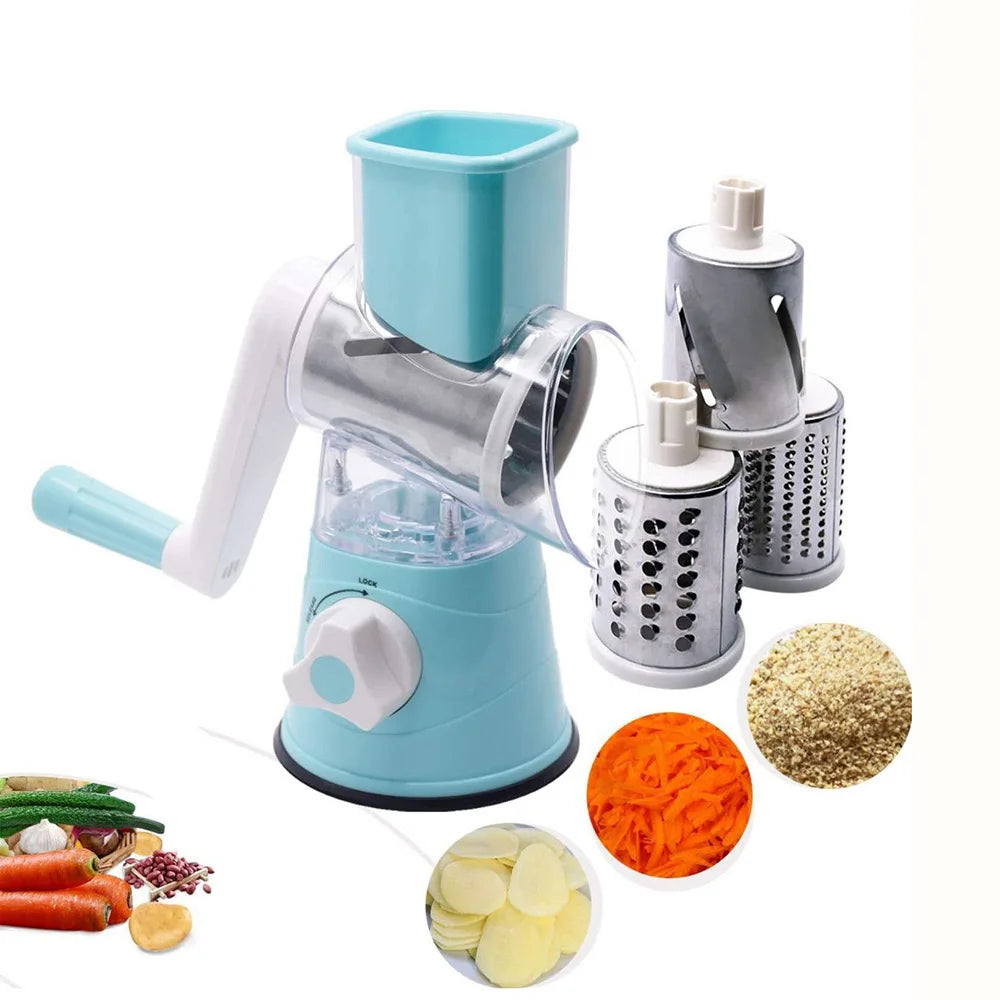 4-in-1 Manual Rotary Vegetable Slicer - Safe & Fast Grater and Shredder