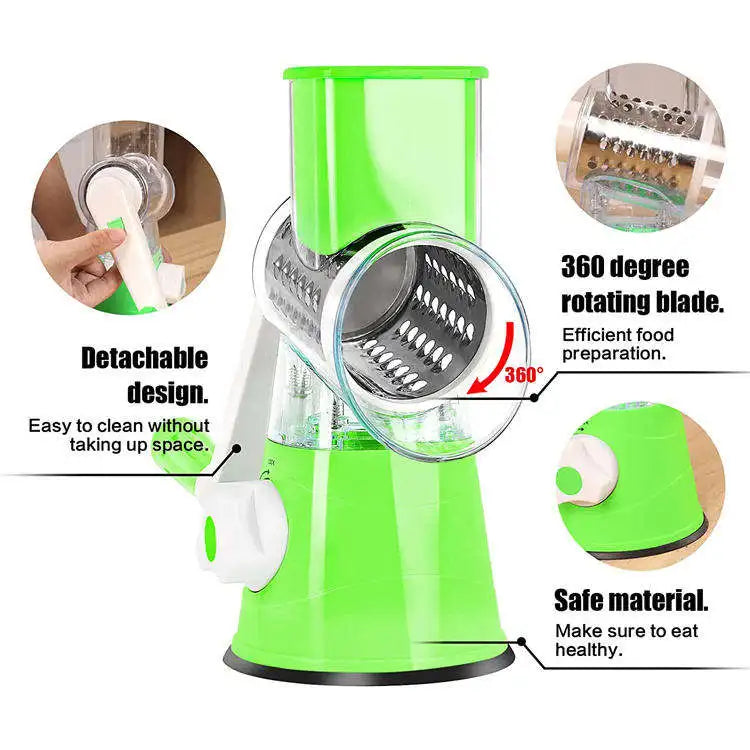 4-in-1 Manual Rotary Vegetable Slicer - Safe & Fast Grater and Shredder
