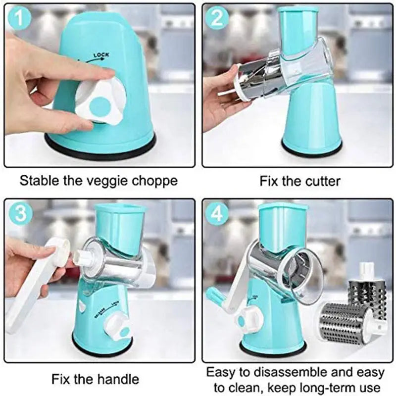 4-in-1 Manual Rotary Vegetable Slicer - Safe & Fast Grater and Shredder
