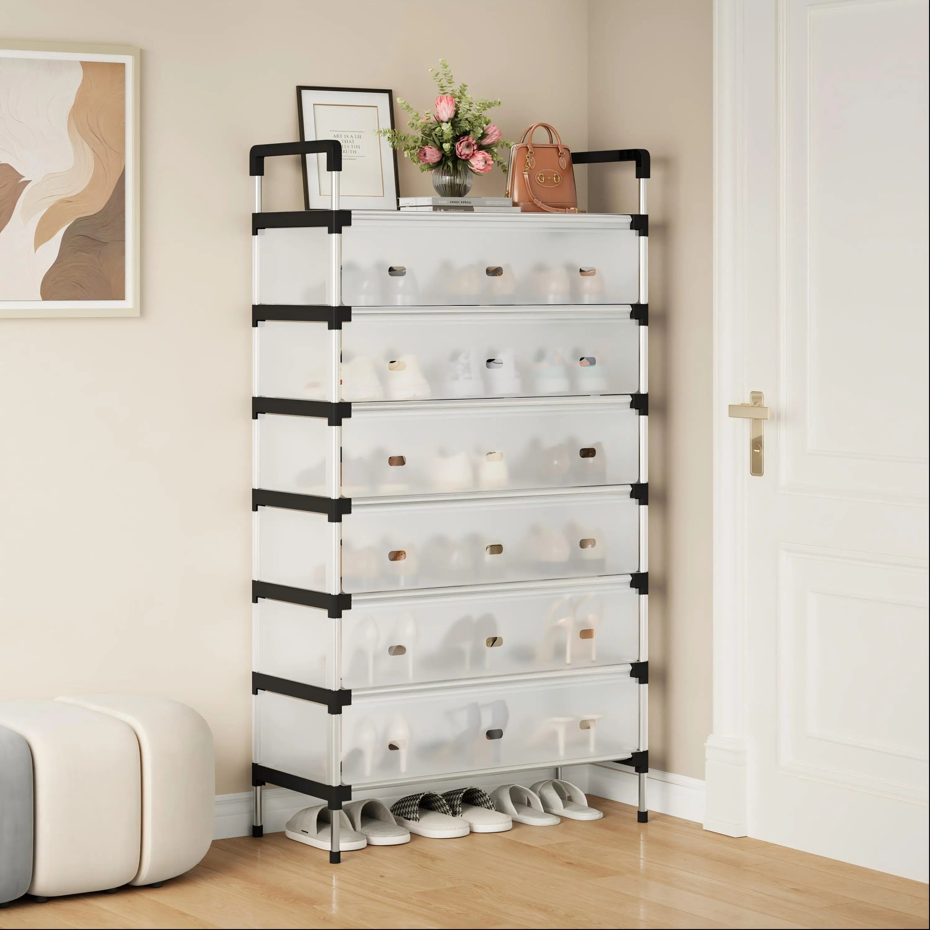 7-Tier Dustproof Shoe Rack Organizer - Space-Saving Cabinet with Drawers