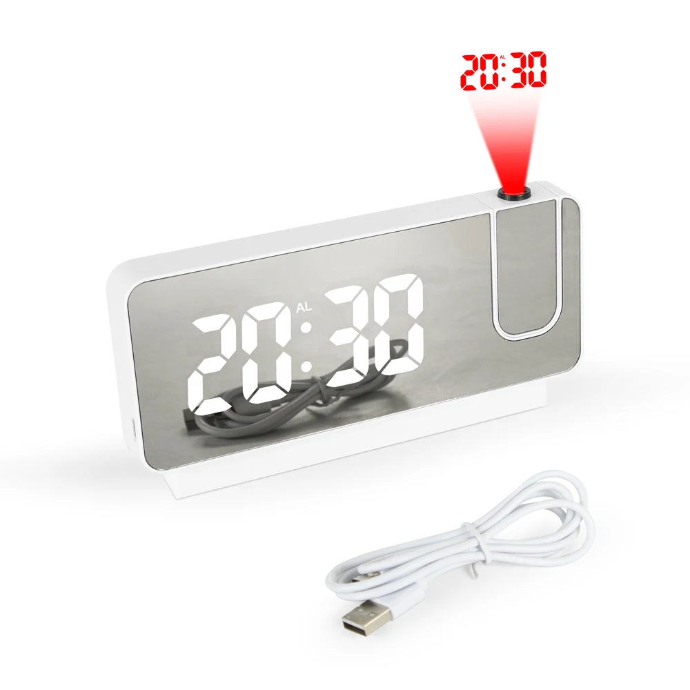 Digital Projection Alarm Clock - LED Mirror Display with Ceiling Time Projector