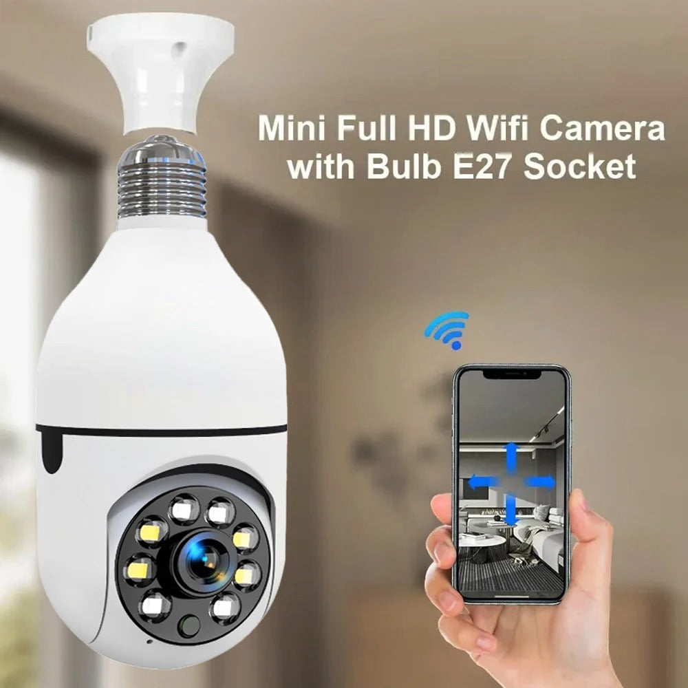 1080P WiFi Light Bulb Security Camera - 360° PTZ with Auto-Tracking & Night Vision