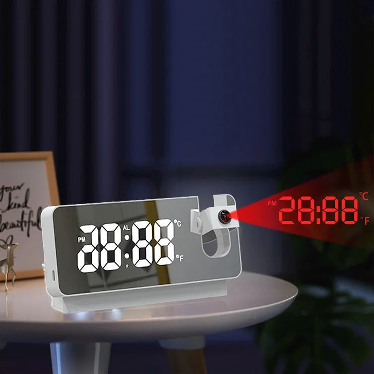 Digital Projection Alarm Clock - LED Mirror Display with Ceiling Time Projector