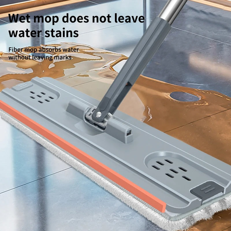 طقم ممسحة مسطحة بدون استخدام اليدين مع دلو - نظام غسيل ذاتي وتجفيف بالضغط