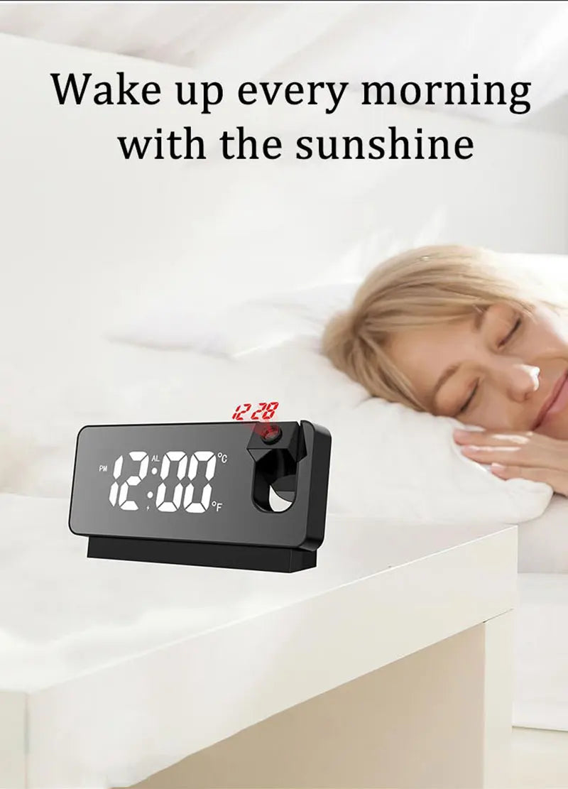 Digital Projection Alarm Clock - LED Mirror Display with Ceiling Time Projector