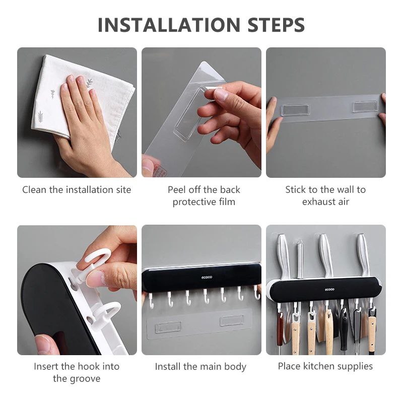 Ecoco Wall-Mounted Kitchen Organizer - Punch-Free Knife & Utensil Holder